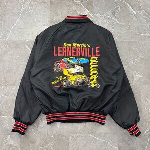 VINTAGE DON MARTIN LERNERVILLE SPEEDWAY BOMBER JACKET MENS LARGE QUILTED RACING